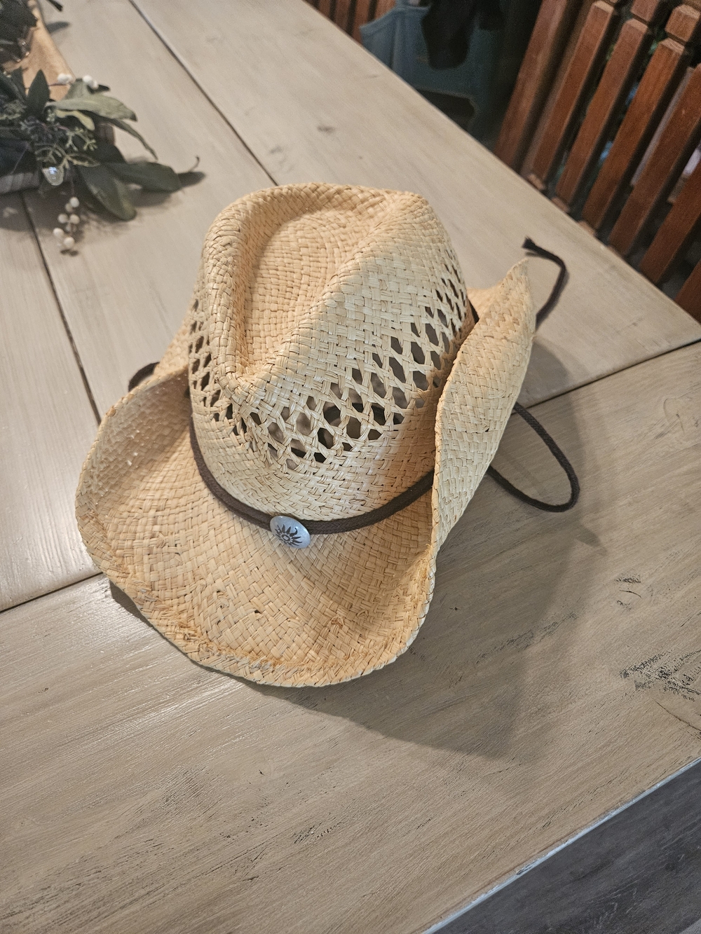Women's Straw Cowboy Hat with Brown Band